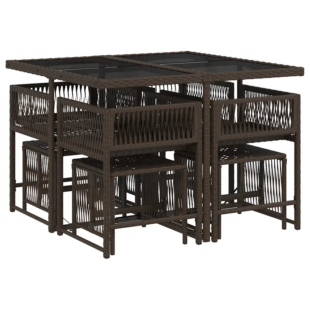 Set da Pranzo da Giardino 9pz con Cuscini Marrone in Polyrattan 3211497