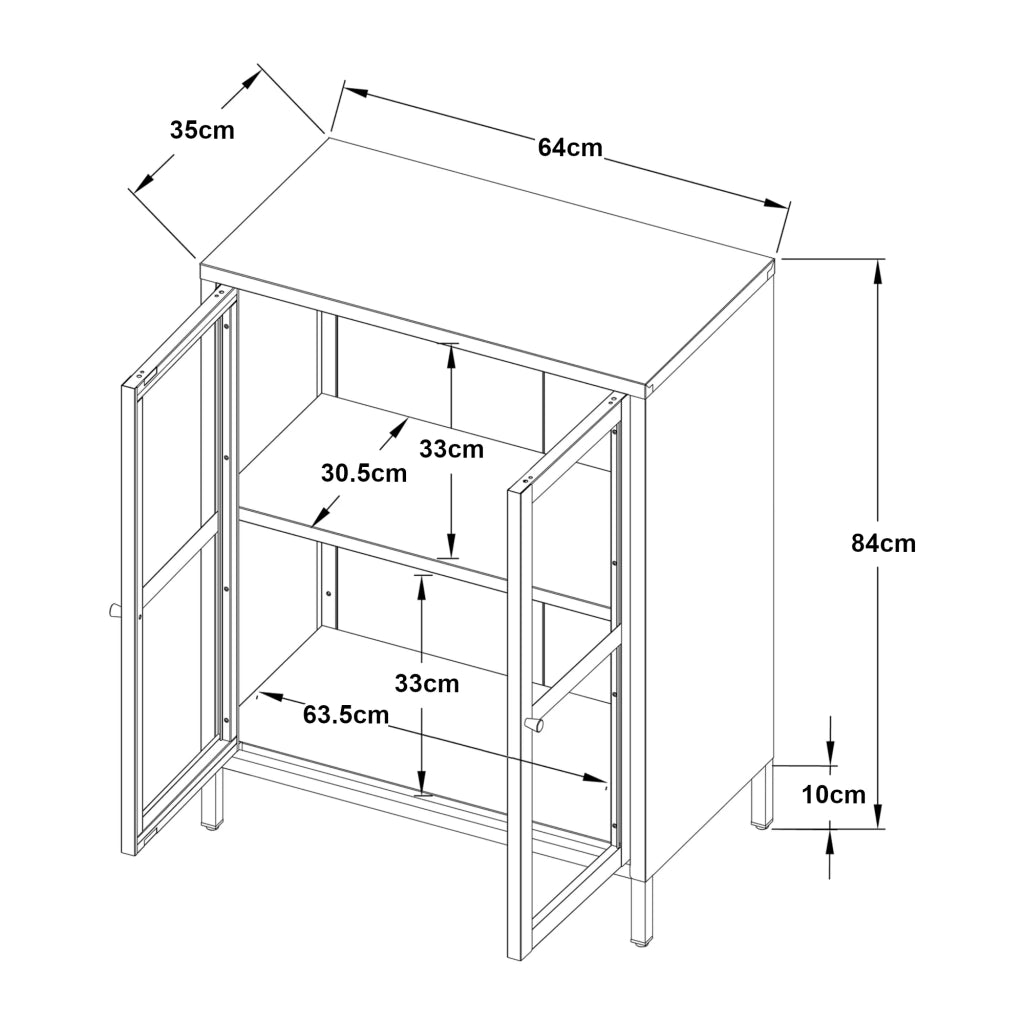Credenza in acciaio e vetro ondulato 84 x 64 x 35 cm nero 03_0006612