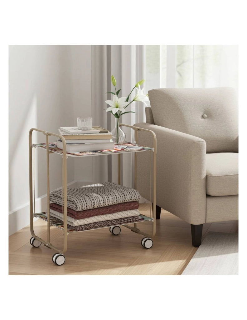 Carrello da cucina pieghevole sabbia con ruote BAUHAUS 2 ripiani