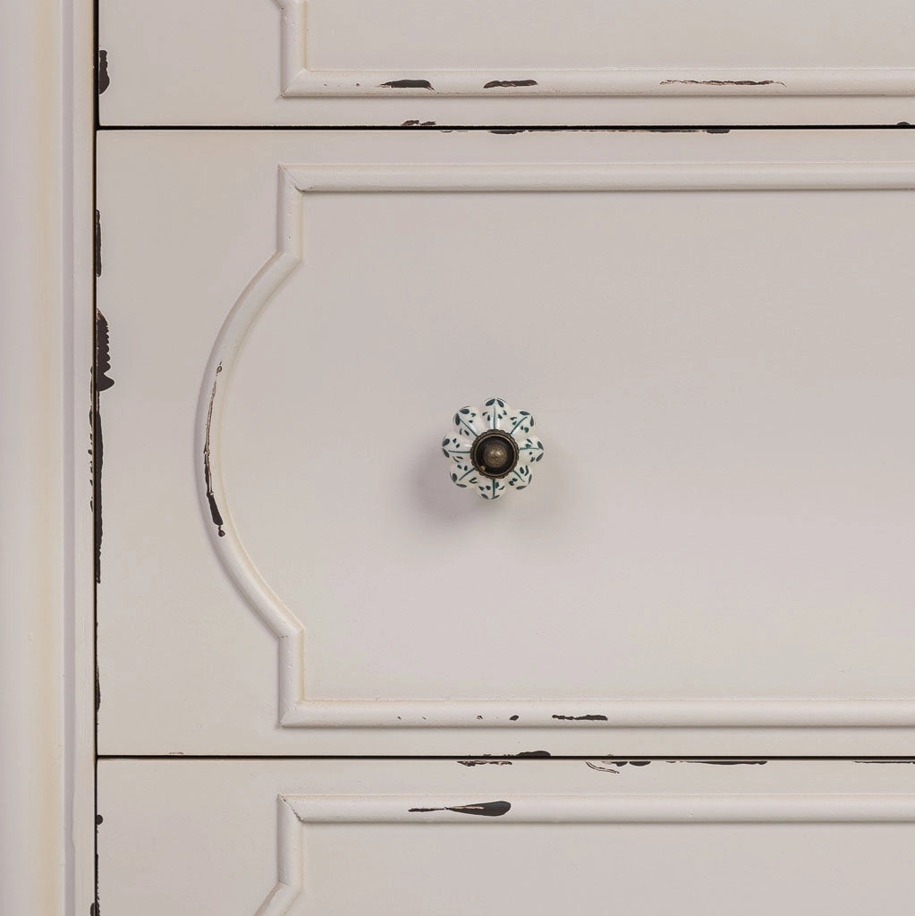Comò in legno bianco invecchiato con 3 cassetti 100x38x86,5h cm