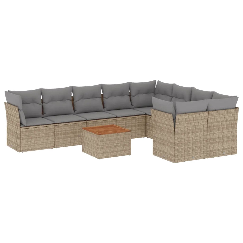 Set Divano da Giardino 10 pz con Cuscini Beige Misto Polyrattan