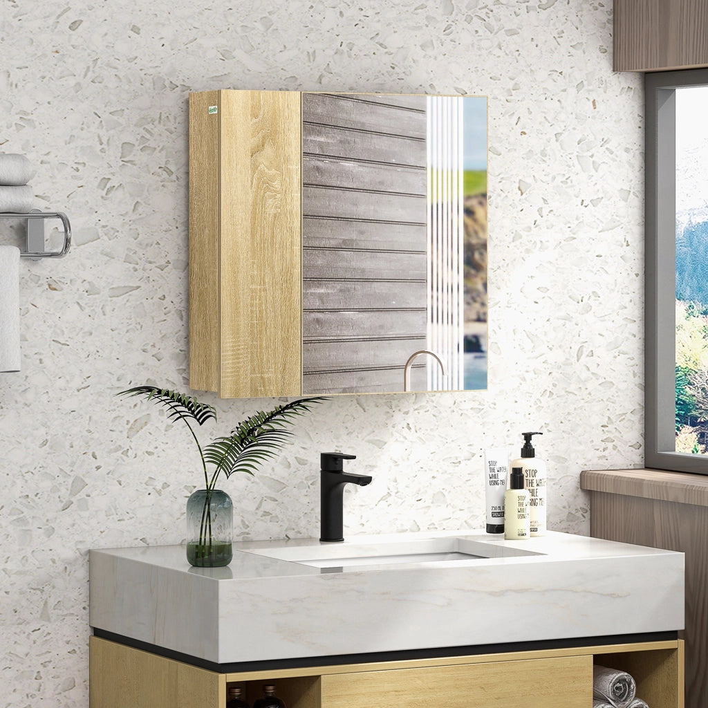 Mobile da bagno con Specchio e 4 Ripiani interni, in truciolato, 60x15x60cm, color Legno