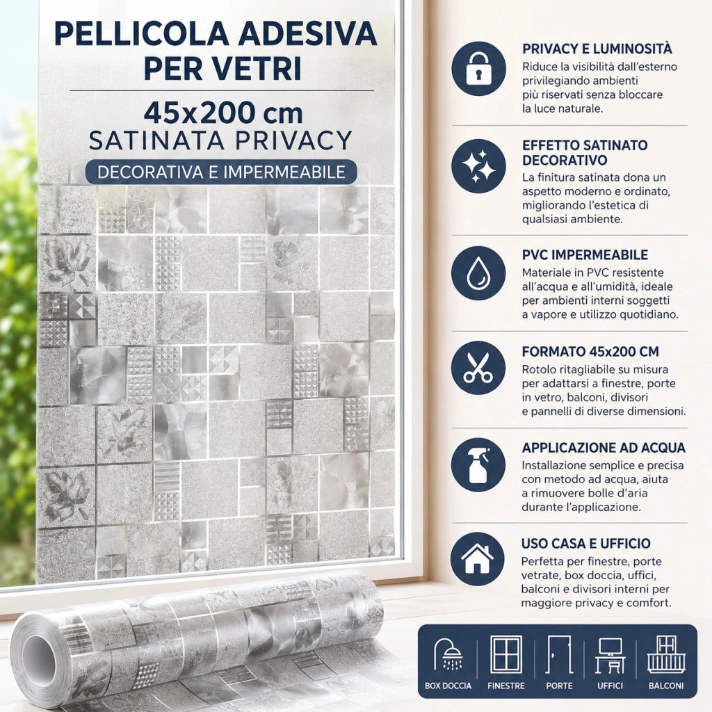 Pellicola Adesiva Vetri 45x200 cm Satinata Privacy 10111