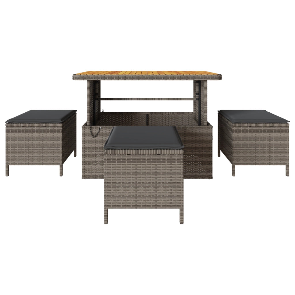 Set da Pranzo da Giardino 4 Pezzi con Cuscini Grigio in Polyrattan e Acacia