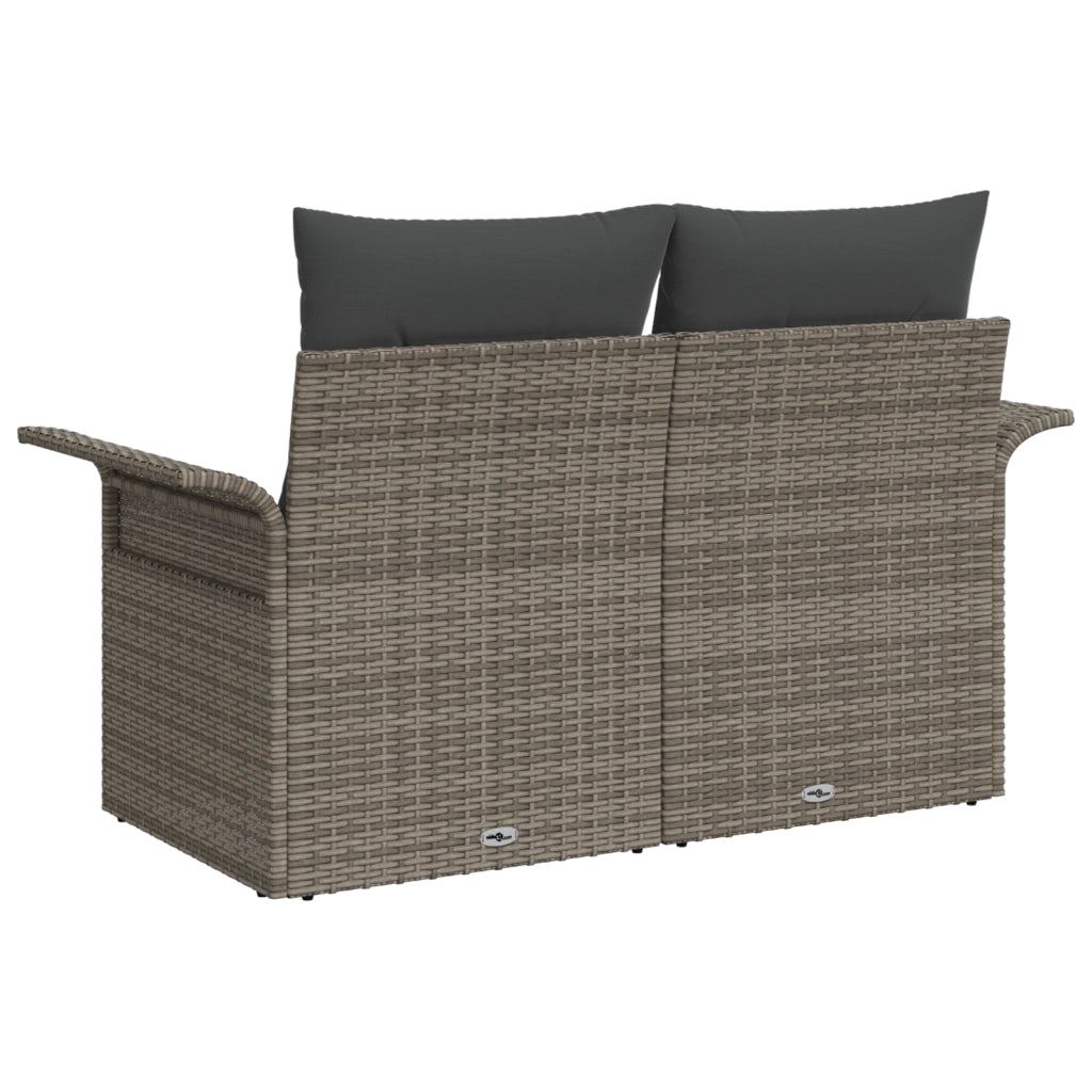 Divano da giardino 2 posti con storage e cuscini grigio in polirattan
