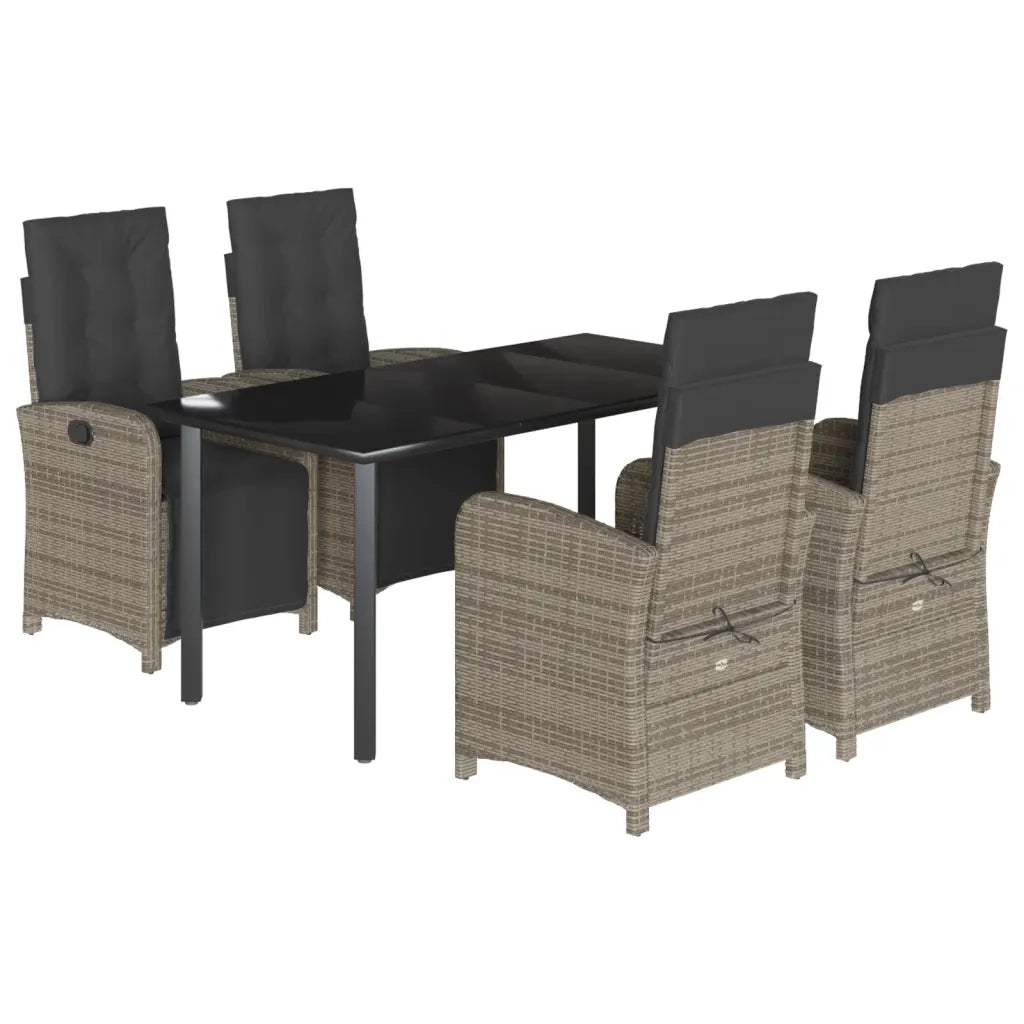 Set da Pranzo da Giardino 5 pz con Cuscini in Polyrattan Grigio