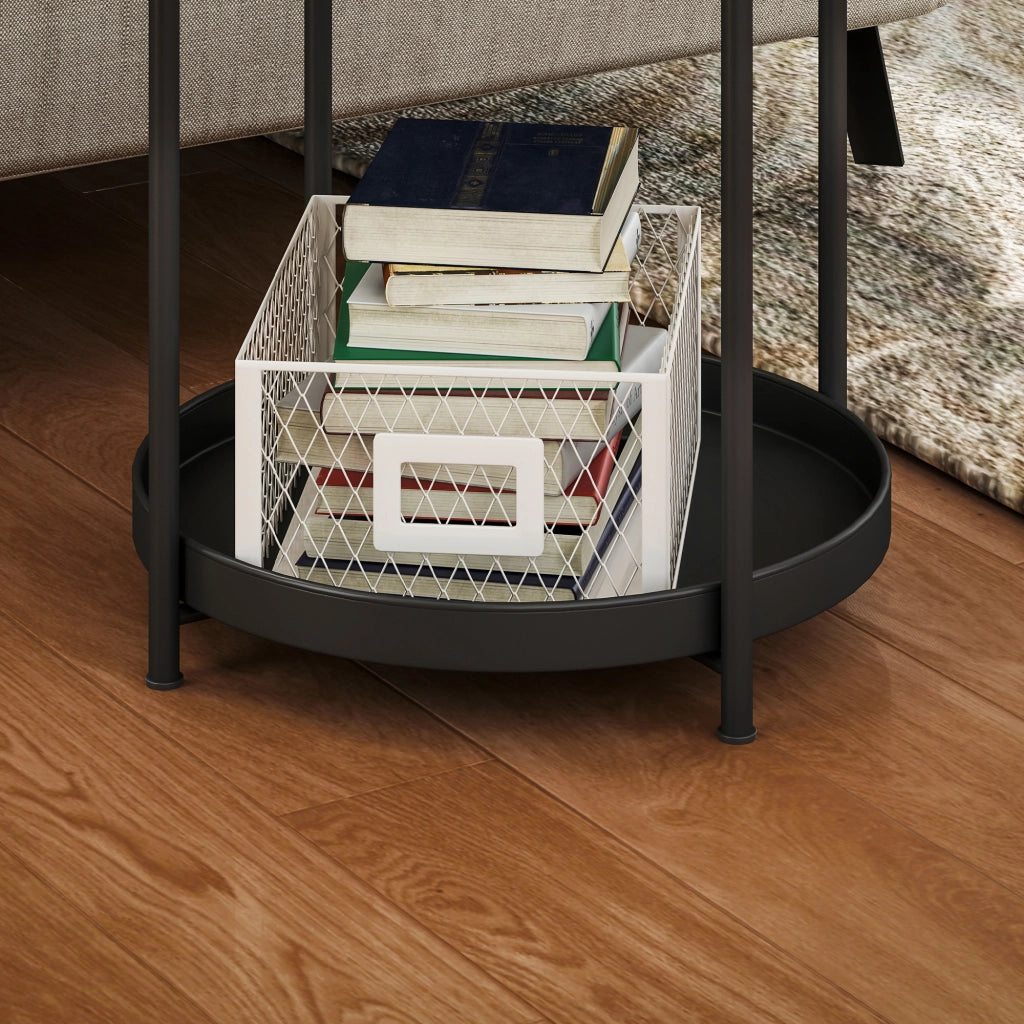 TAVOLINO ROTONDO 44x44x56 cm in acciaio nero con 2 ripiani