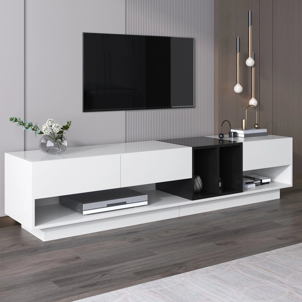Mobile TV Lowboard ¨C Xylo ¨C Bianco Lucido e Nero, Cassetti, Ante