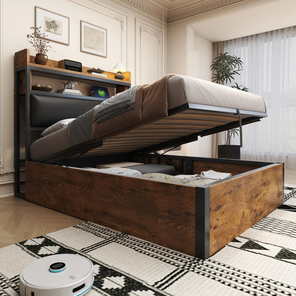 LETTO Contenitore 90x200 cm Nero con meccanismo idraulico e USB
