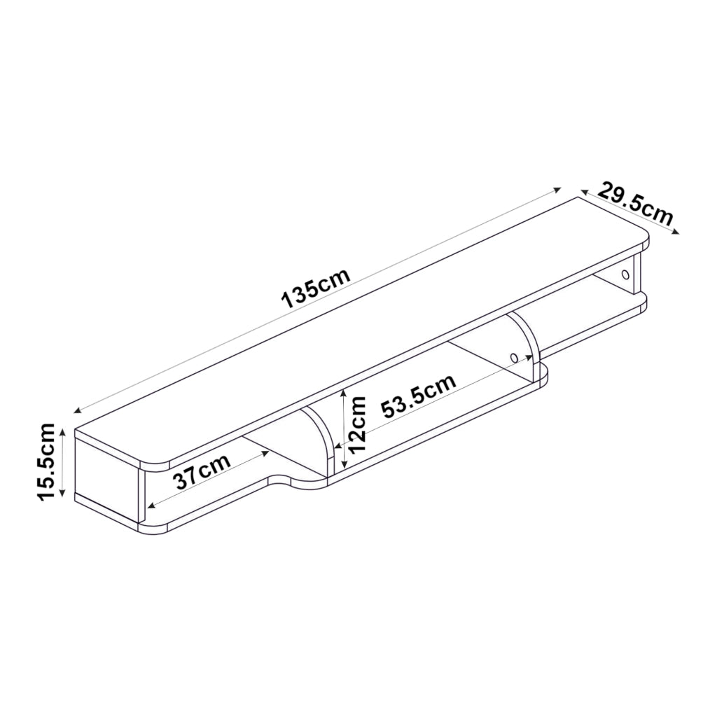 Mensola Porta TV Sospesa Aar con Scomparti Aperti 135 x 30 x 16 cm - Bianco [en.casa]