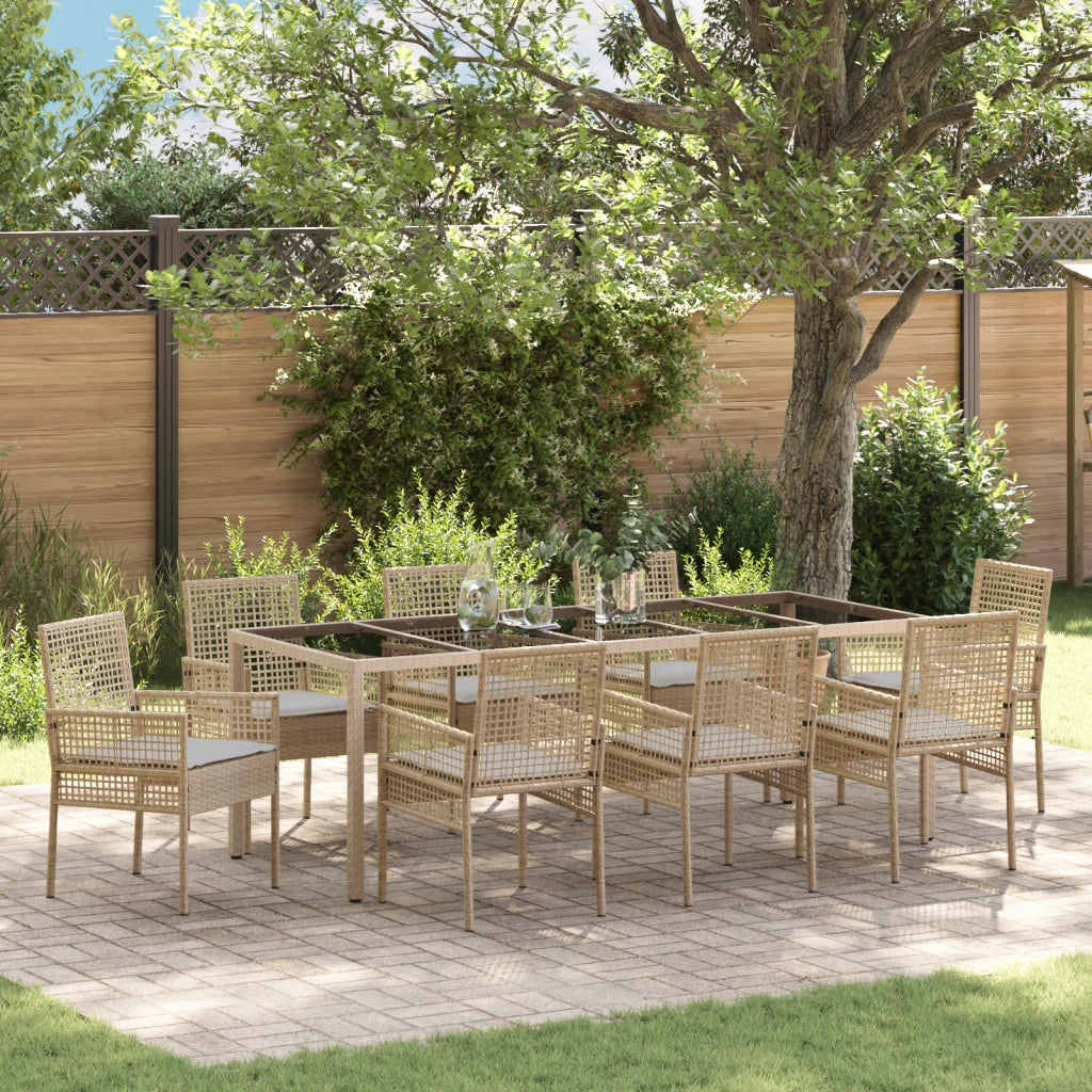 Set da Pranzo da Giardino in 9 Pezzi Rattan Poliestere Beige