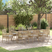 Set da Pranzo da Giardino in 9 Pezzi Rattan Poliestere Beige