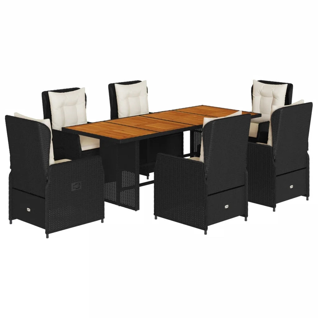 Set da Pranzo da Giardino 7 pz Nero con Cuscini in Polyrattancod mxl 117131