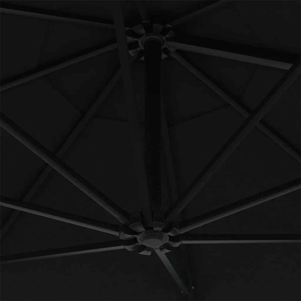 Ombrellone a Muro con LED e Palo in Metallo 300 cm Nero cod mxl 57784