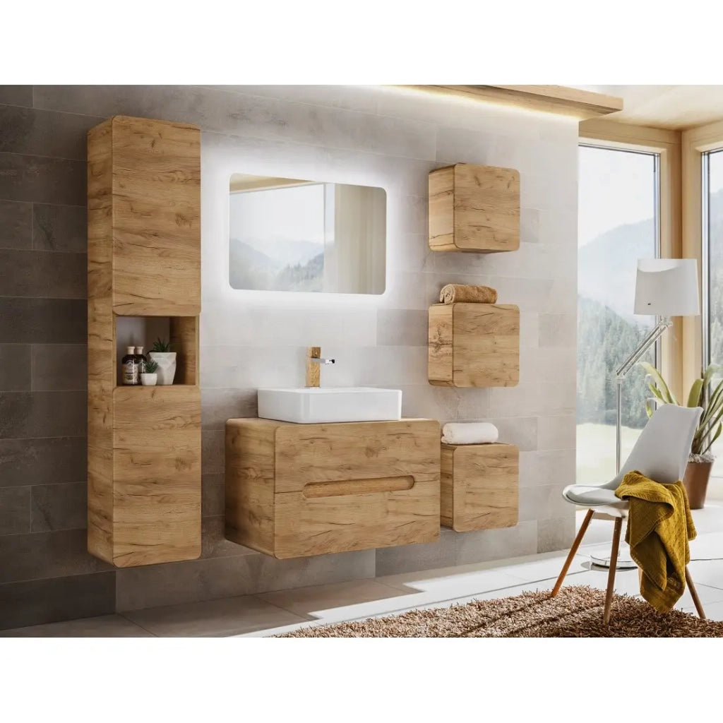Mobile sottolavabo ERBANO – 2 cassetti – 80 cm – Colore rovere chiaro – Pratico ed elegante