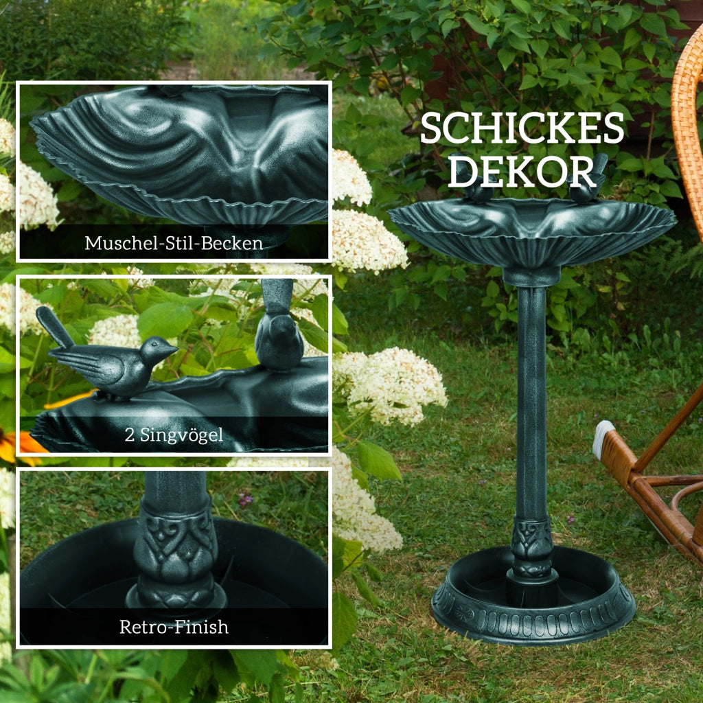 Vasca per Uccelli con Statue ¨C zephmum ¨C 2 Vasche Plastica Verde Scuro 49.5x38x81 cm