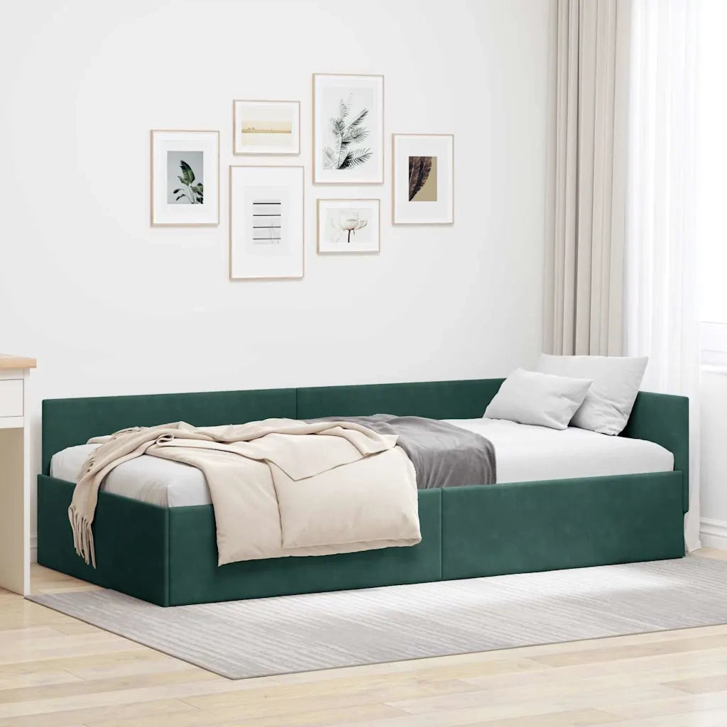Cornice del letto ad angolo Verde Scuro 80 cm x 200 cm Velluto