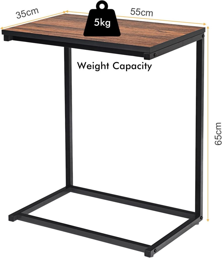 Tavolino a Forma di C, Tavolino Salvaspazio, Struttura in Legno e Ferro, Industriale, Ideale per Soggiorno, Camera da Letto, Ufficio, 55x35x65 cm, 2 Colori Disponibili