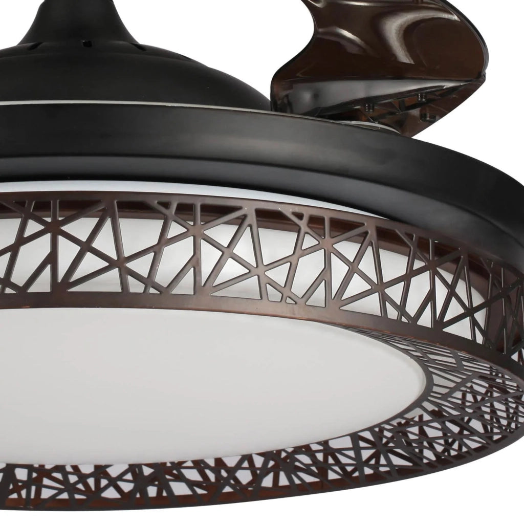 LÚZETE - VENTILATORE DA SOFFITTO CON LUCE LED 32W 4 PALE PLEGABILI FORREST MARRONE