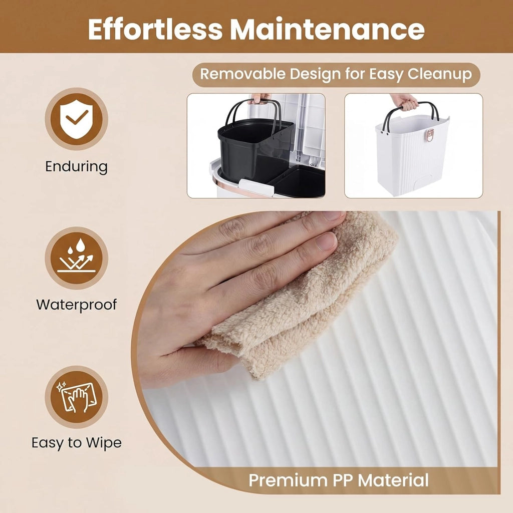Bidone per Spazzatura Interno 38 L, Pattumiera da Cucina Differenziata a 3 Scomparti con Ruote e Maniglie, Secchio dei Rifiuti in PP on Coperchi a Pressione e Pedale (Bianco)