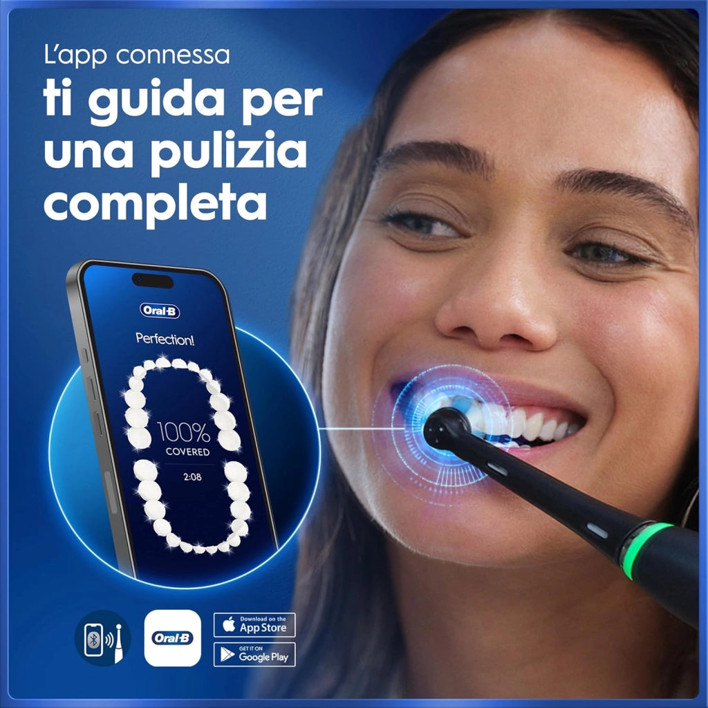 Oral-B iO 5 Spazzolino Elettrico, con 1 Testina di Ricambio, Astuccio, Nero - 1 Testine di Ricambio per Spazzolino Elettrico, Ricaricabile, Custodia da Viaggio, Sensore di Pressione, Pulizia Denti