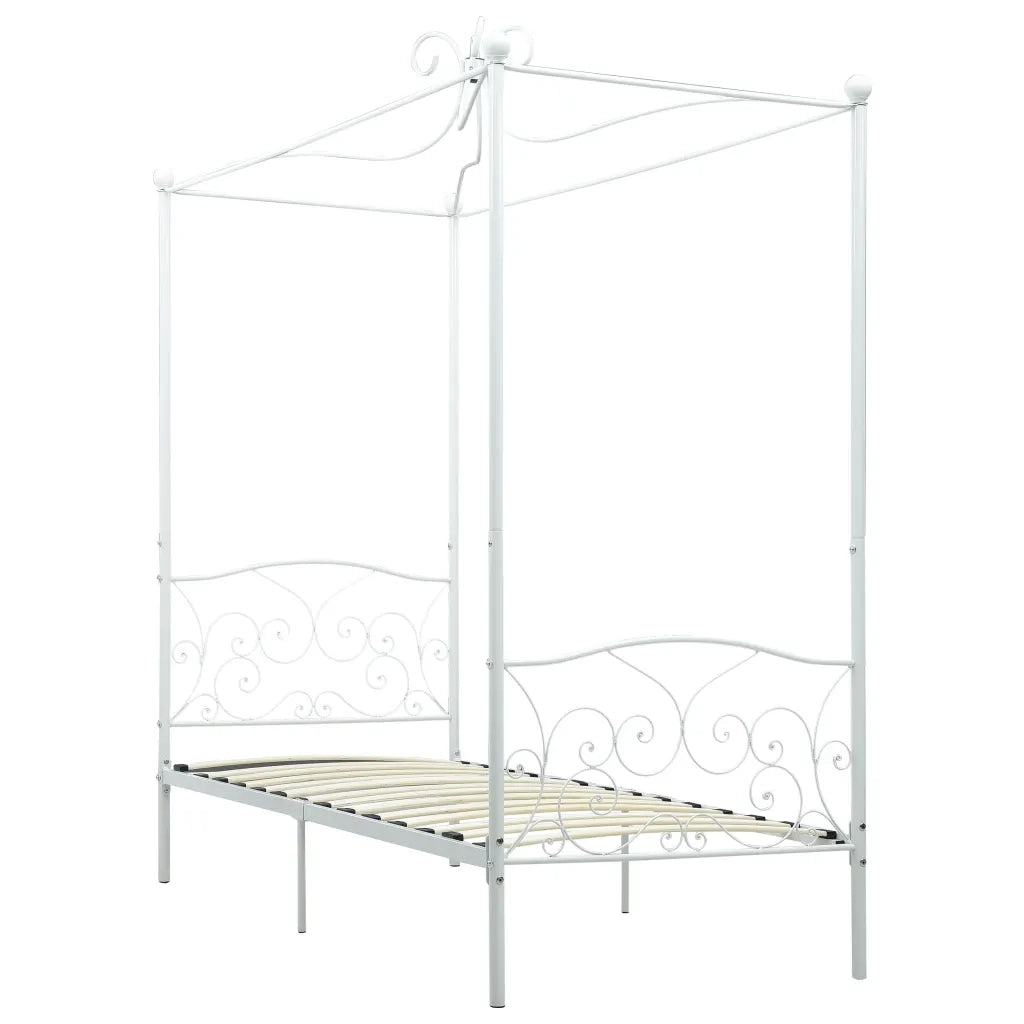 Letto singolo | Letto per adulti | Letto a Baldacchino Bianco in Metallo 90x200 cm