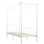 Letto singolo | Letto per adulti | Letto a Baldacchino Bianco in Metallo 90x200 cm