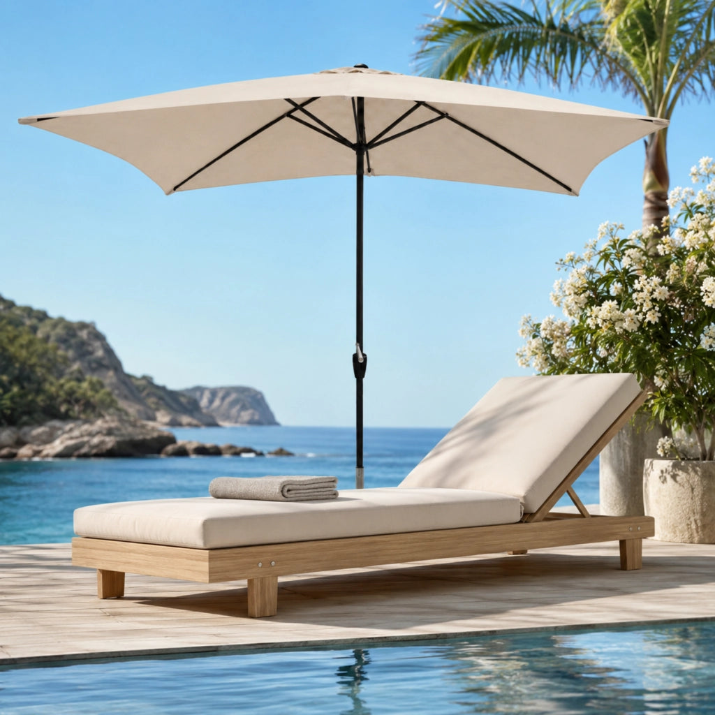 Ombrellone Rettangolare 3 x 2 M Da Giardino Parasole Per Balcone Con Air Vent Apertura A Manovella Anti UV Idrorepellente Per Mare Spiaggia Piscina Terrazzo Design Bahamas Beige