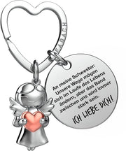 Sleutelhanger con Protezione e Simbolo di Buon Fortuna con Cuore e Incisione - Regalo per la Sorella Migliore del Mondo Regali per Fratelli e Sorelle - Regalo per Sorella con Angelo della Buona Fortuna