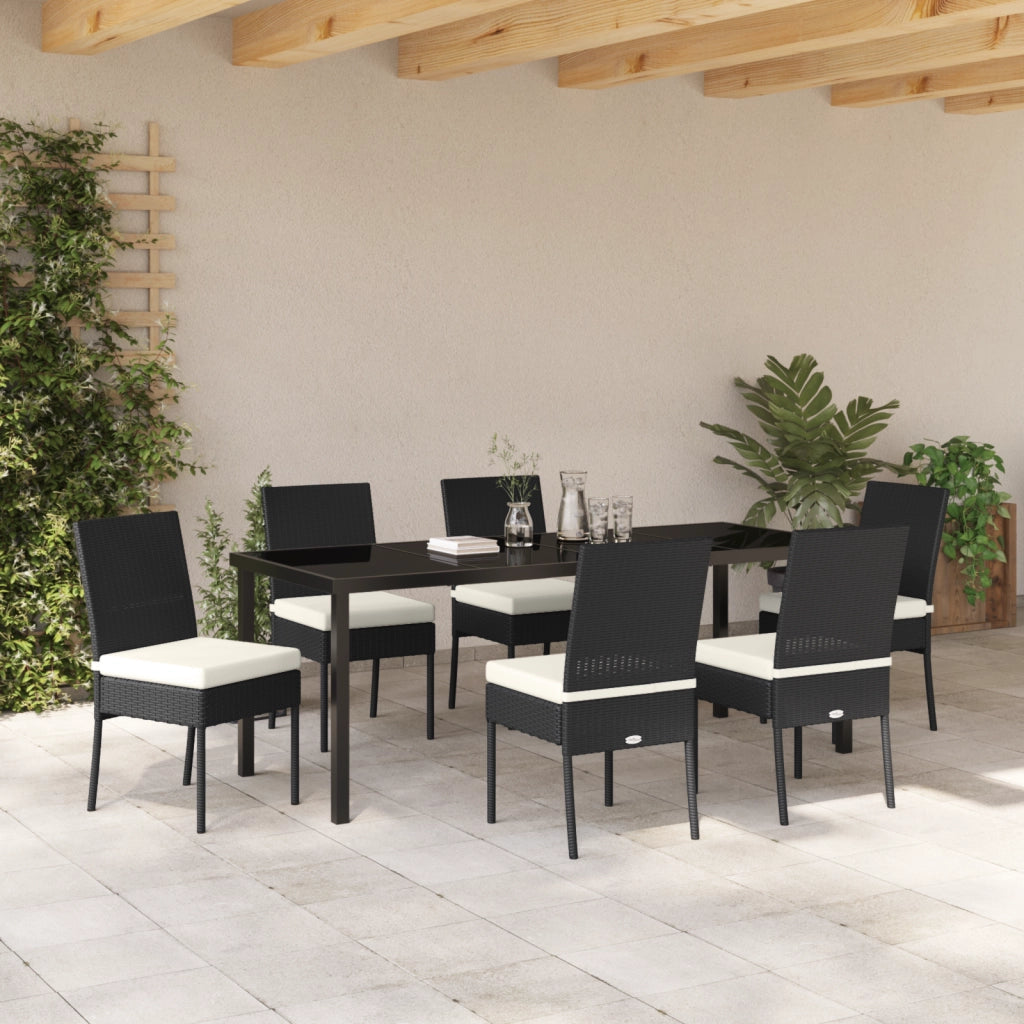 Set da Pranzo da Giardino 7 Pezzi Nero Rattan Sintetico