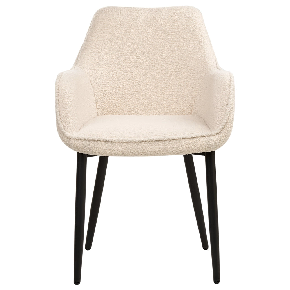 Set di 2 sedie da pranzo in tessuto beige chiaro braccioli schienale intagliato gambe in metallo moderna industriale