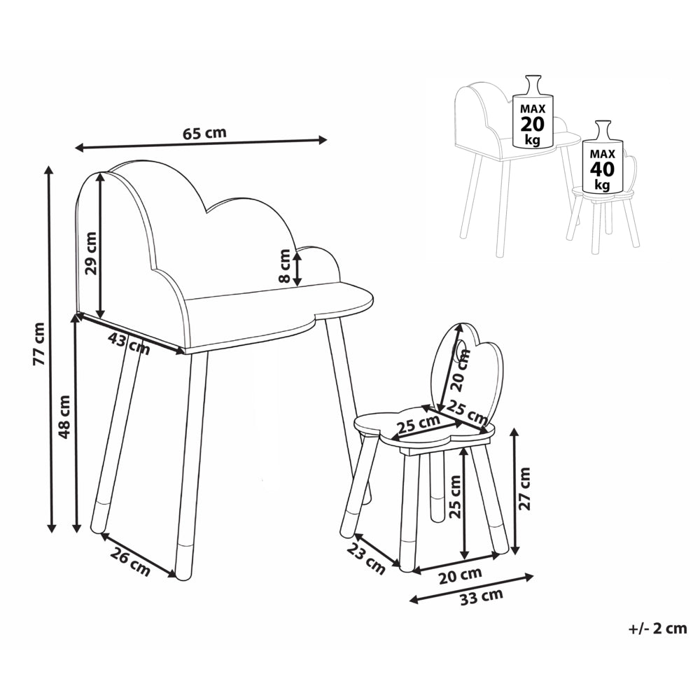 Set angolare per bambini a 1 posto con tavolo e sedia in MDF bianco con motivo a nuvole in legno di pino Elegante camera per bambini Nursery
