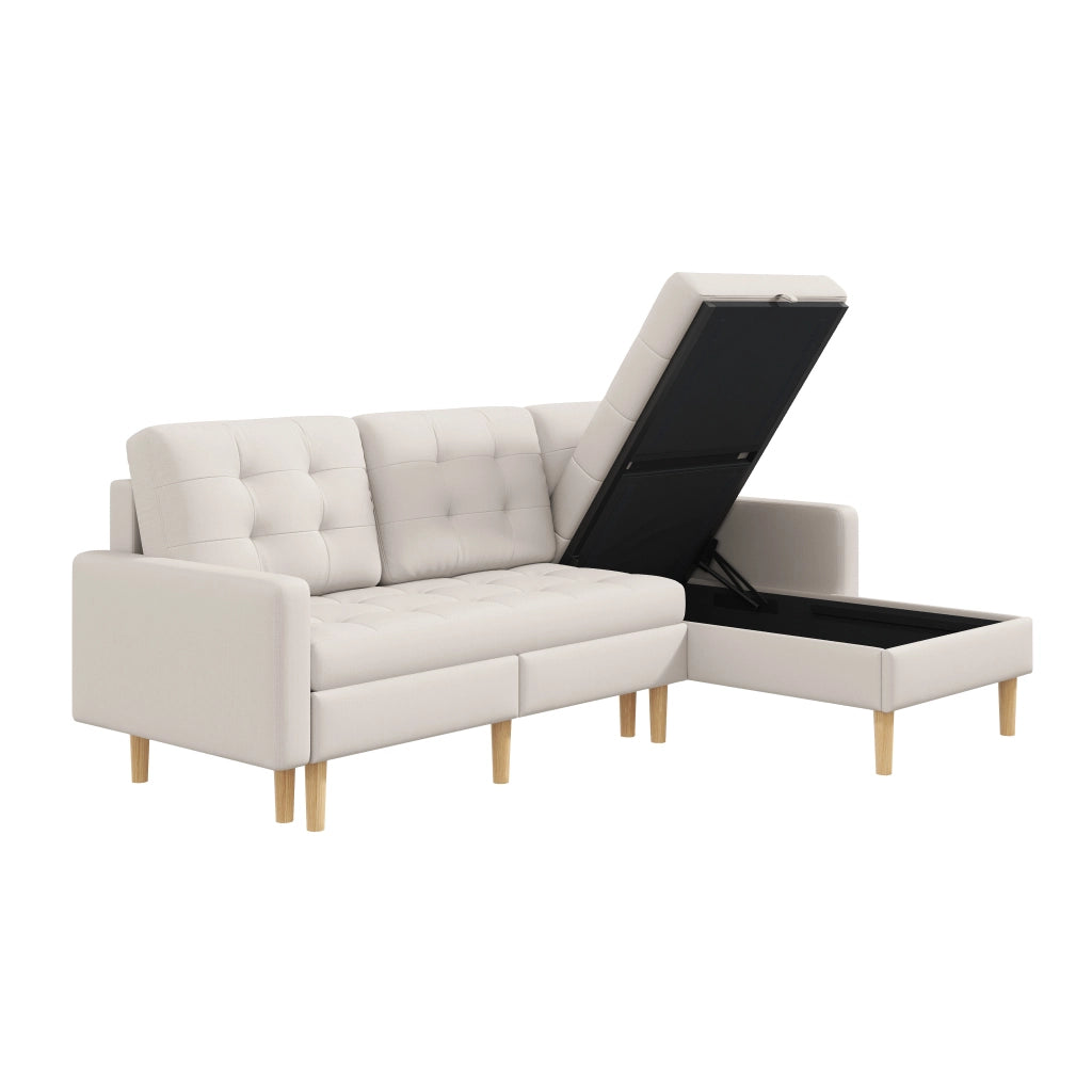Divano angolare a L 212¡Á130¡Á86 cm con chaise longue reversibile e doppio spazio contenitore, rivestimento in tessuto beige