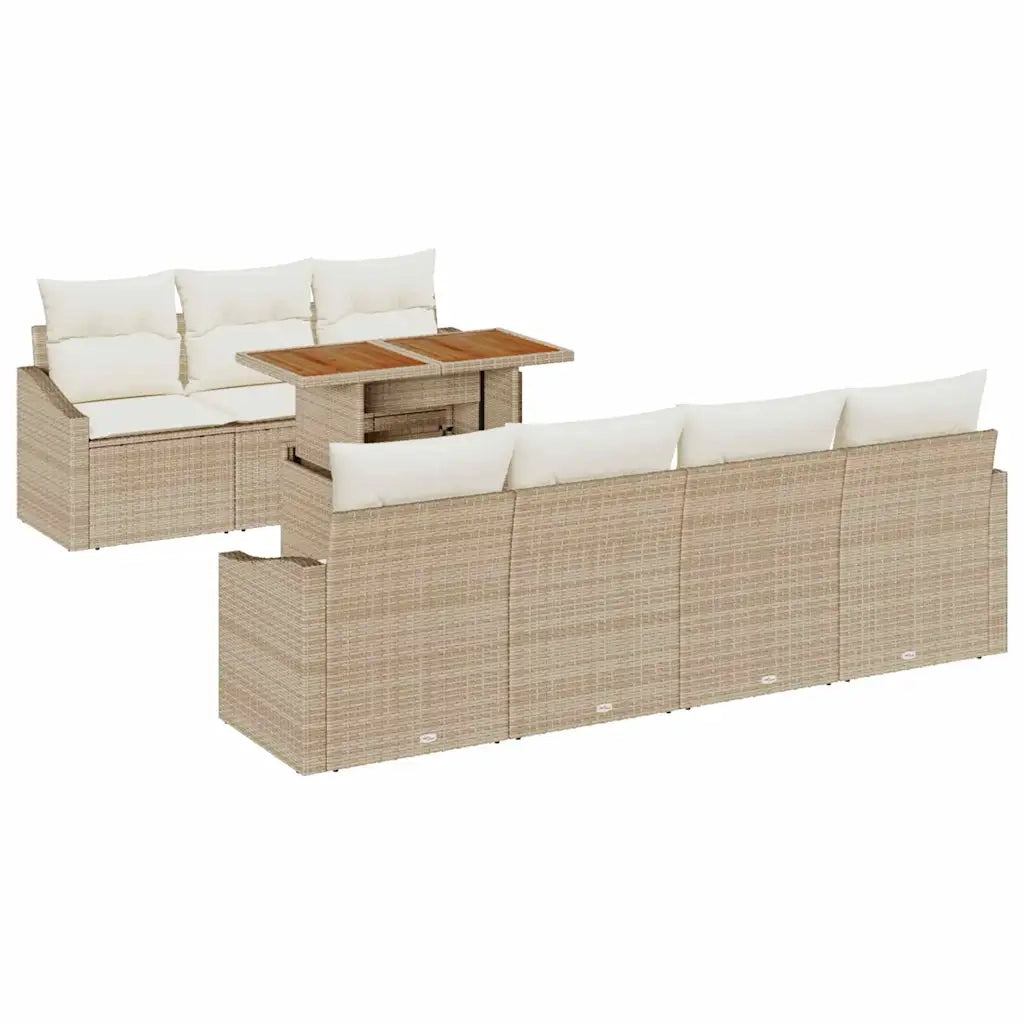 Set da Pranzo per Giardino con cuscino 8 pcs Beige e Crema