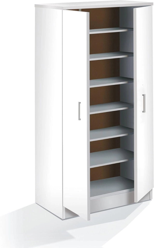 Scarpiera Salvaspazio Slim a 2 Ante, Armadio Multiuso in Melamina Bianca con 6 Ripiani, Mobile Ingresso per Casa e Cucina, Armadio per Camera da Letto e Bagno, 55x36x108 cm