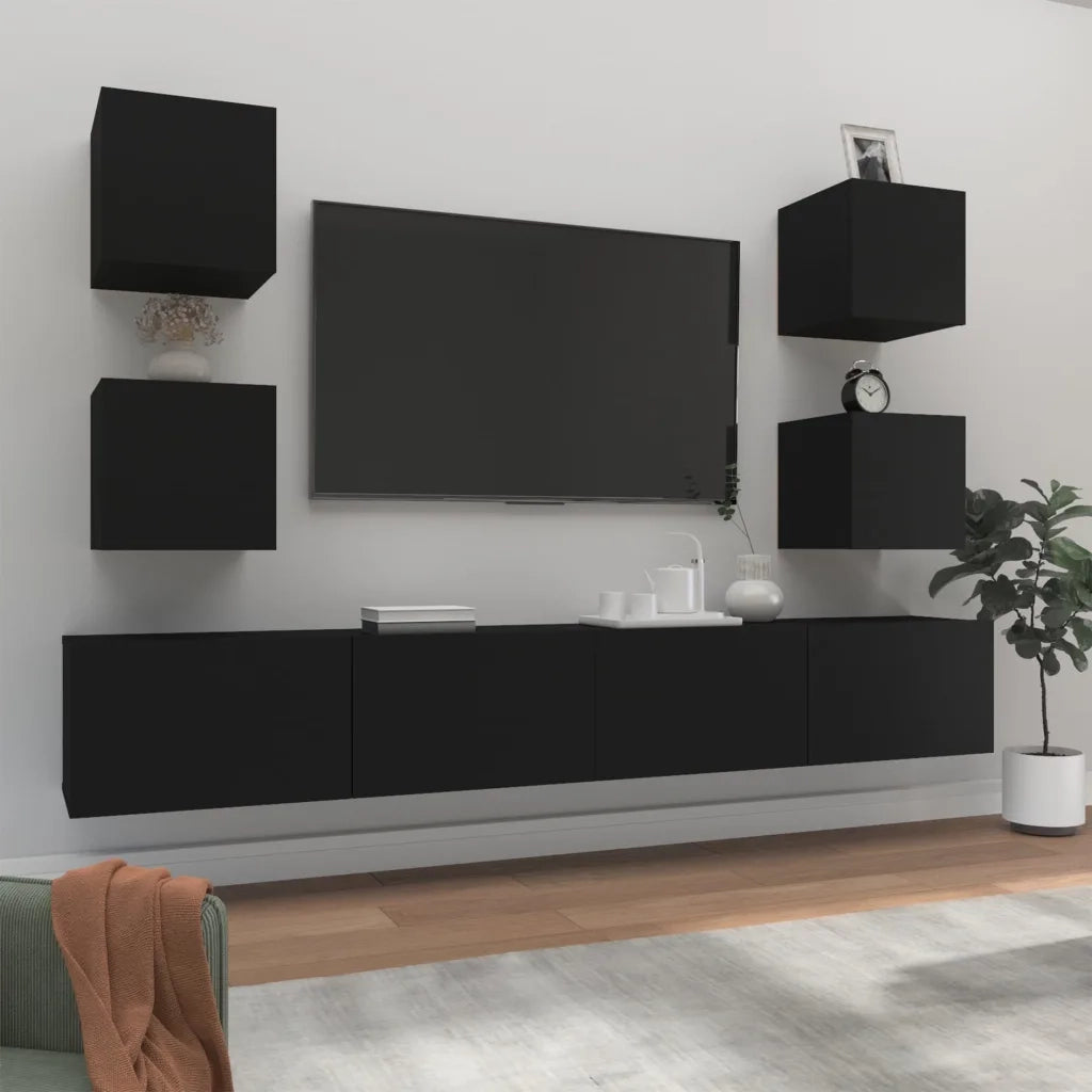 Set Mobili Porta TV 6 pz Nero in Legno Multistratocod mxl 78682
