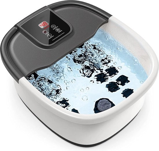 Pediluvio Elettrico con Funzione di Massaggio e Riscaldamento - Con Bubbli - Con Massaggiatori a Rulli - Pedicure - Pediluvi - Pediluvio fino a 48° - Bianco con Nero