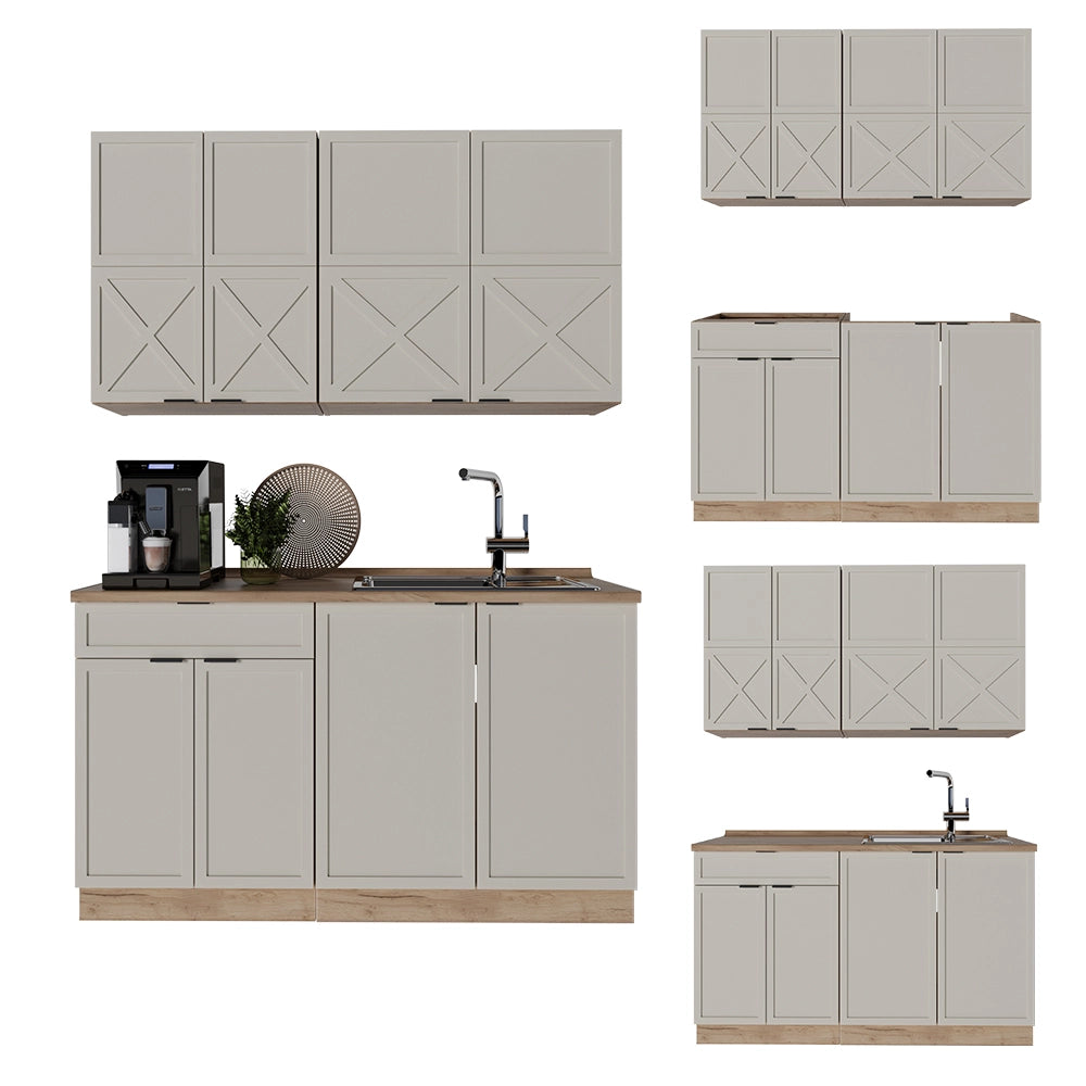 Cucina completa Fame-Line GrigioBeige/Rovere dorato 140 cm, PL Antracite Vicco