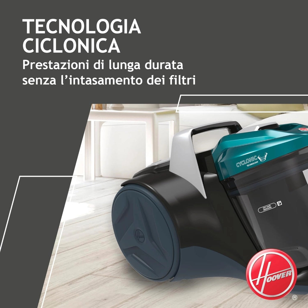 BR71_B30, Aspirapolvere a traino senza sacco, 700 W, 2 litri capacità bin, 78 Decibel, Mini turbo spazzola, Nero/Verde/Grigio Fumo
