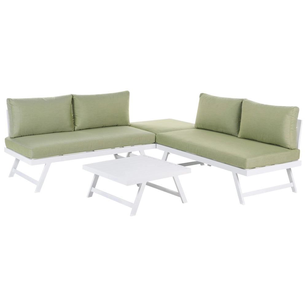 Set Divani Da Giardino 5 Posti verde e bianco Struttura Bianca Sedili Regolabili Tavolino Design Moderno