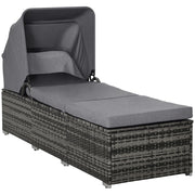 Lettino da giardino in polyrattan con cuscini e tettoia regolabile ¨C Zephmum ¨C Grigio 195x65x40 cm