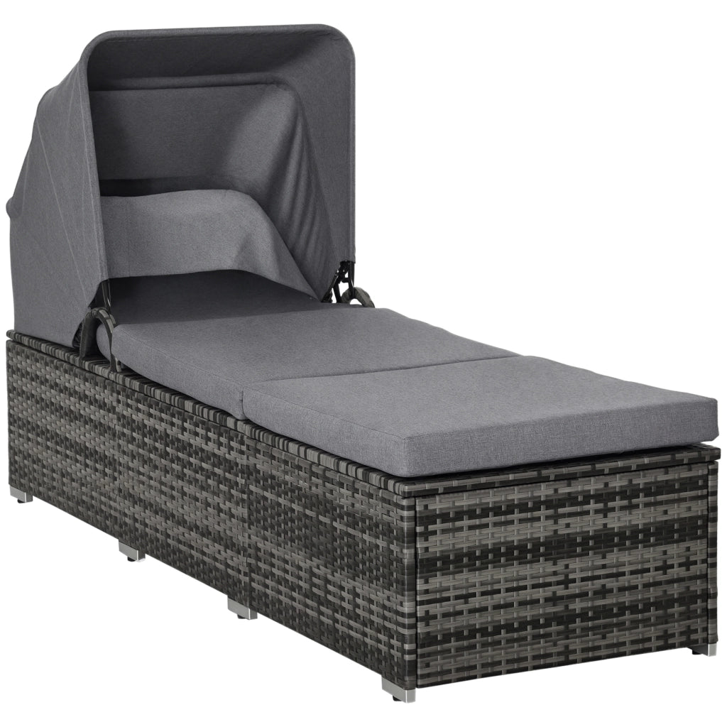 Lettino da giardino in polyrattan con cuscini e tettoia regolabile ¨C Zephmum ¨C Grigio 195x65x40 cm