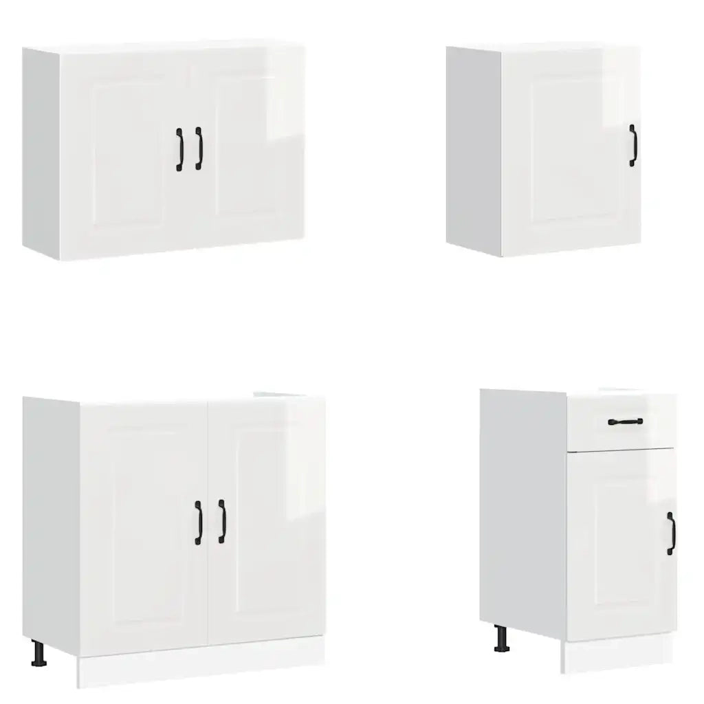 Set Mobili da Cucina 7 pz Kalmar Bianchi Lucido in Truciolato