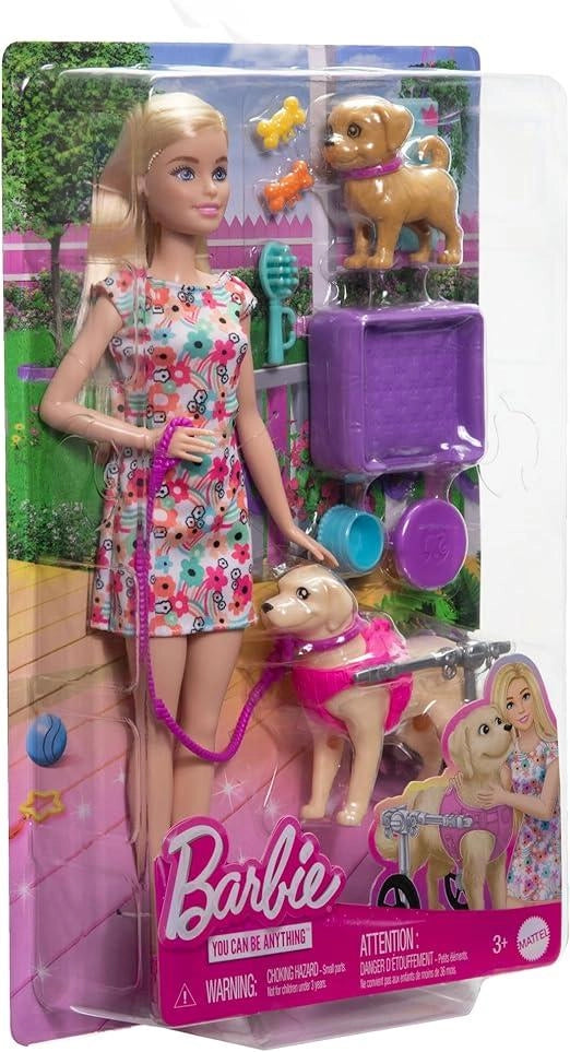 Barbie - Playset con bambola Barbie, 2 cuccioli e tanti accessori per gli animali inclusi, 1 cucciolo in carrozzina rimo