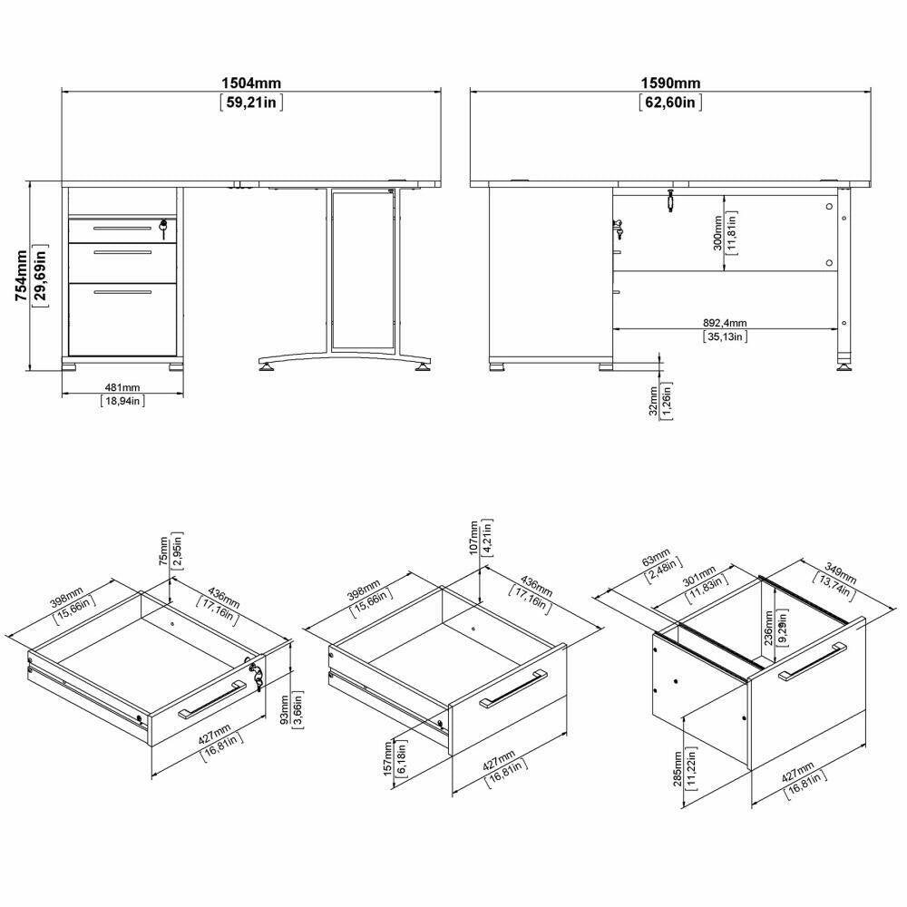 Scrivania Roslyn, Scrittoio multiuso, Tavolo per ufficio porta PC, Piano di lavoro, 159x150 h75 cm, Quercia