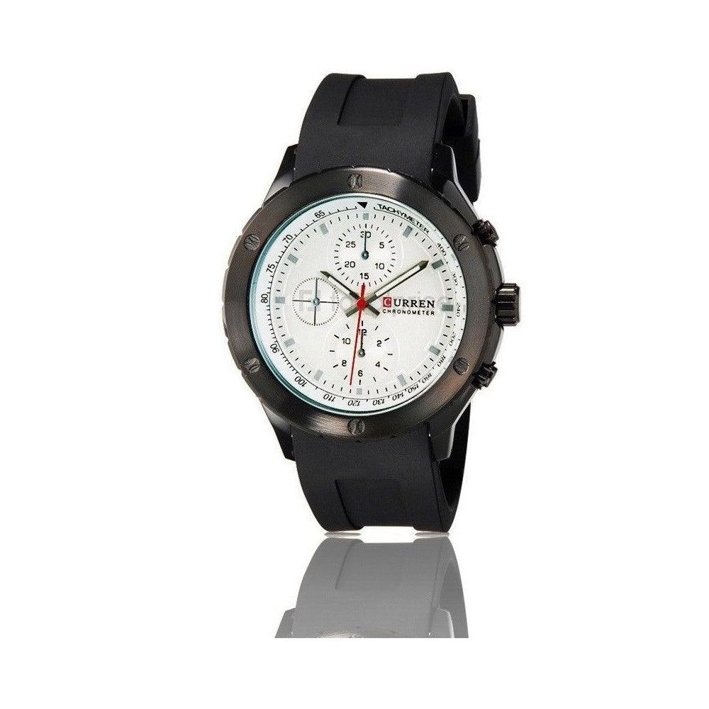 Trade Shop - Orologio Polso Curren 8165 Uomo Sport Analogico Quarzo Nero Quad Bianco -