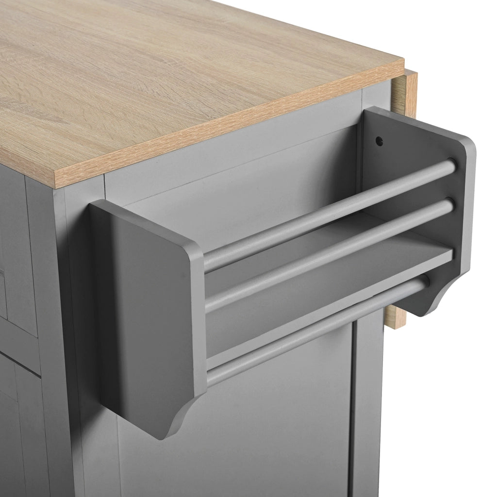 OKWISH Carrello da cucina con 2 cassetti, piano pieghevole, vano per rifiuti e portasalviette, 112 x 46.2 x 92.7 cm
