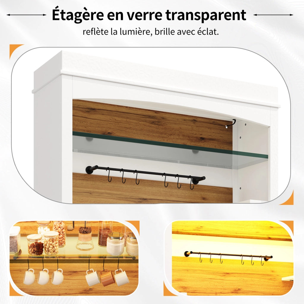 Credenza alta da cucina con LED RGB; ripiano in vetro e 6 ganci; set da 2; 107 × 34 × 184 cm