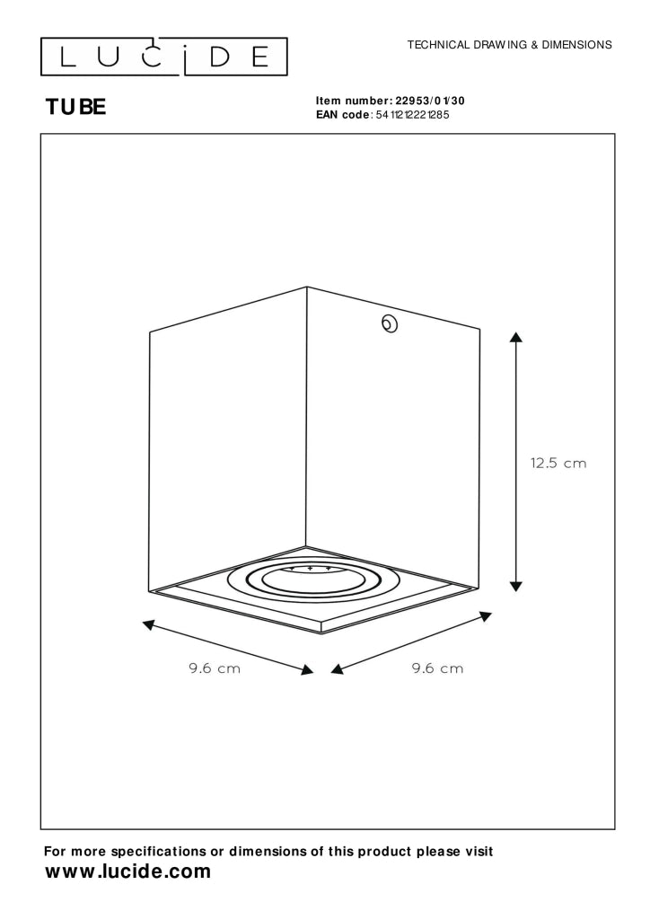 Spot soffitto quadrato nero orientabile GU10 Lucide Tube
