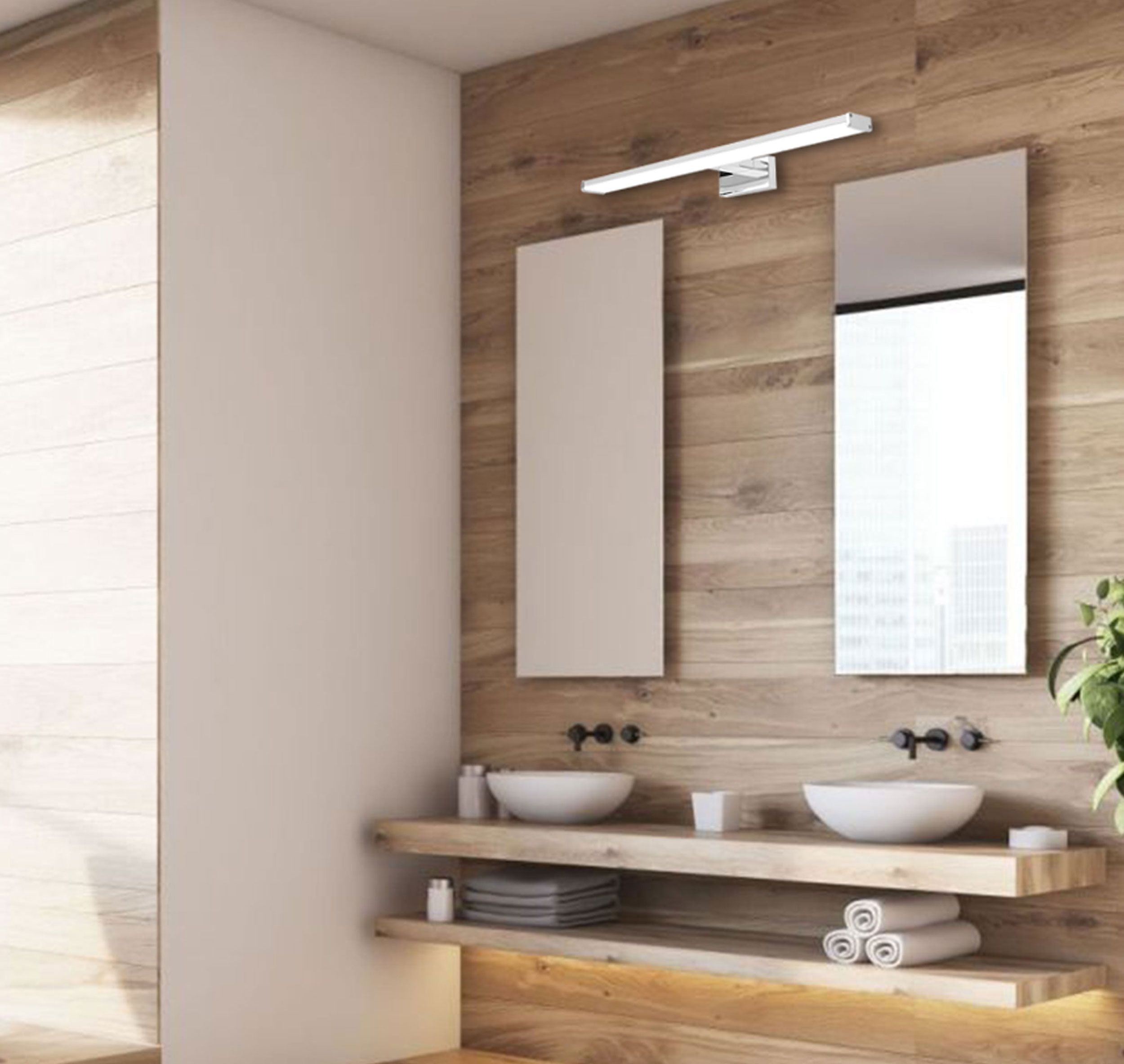 Lampada Da Parete Da Bagno Led Sopra Specchio 12w 58cm APP369-1W Cromo